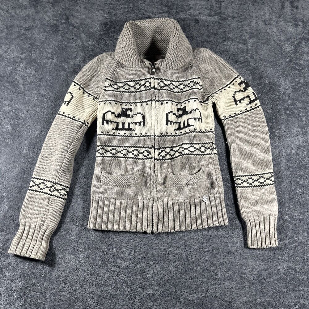 TNA Gray and Cream Cardigan Sweater